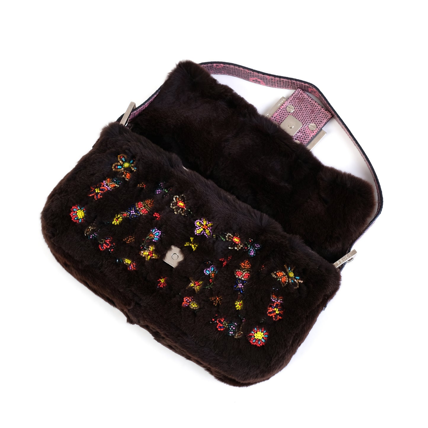 Fendi FW1999 Beaded Fur Baguette Bag