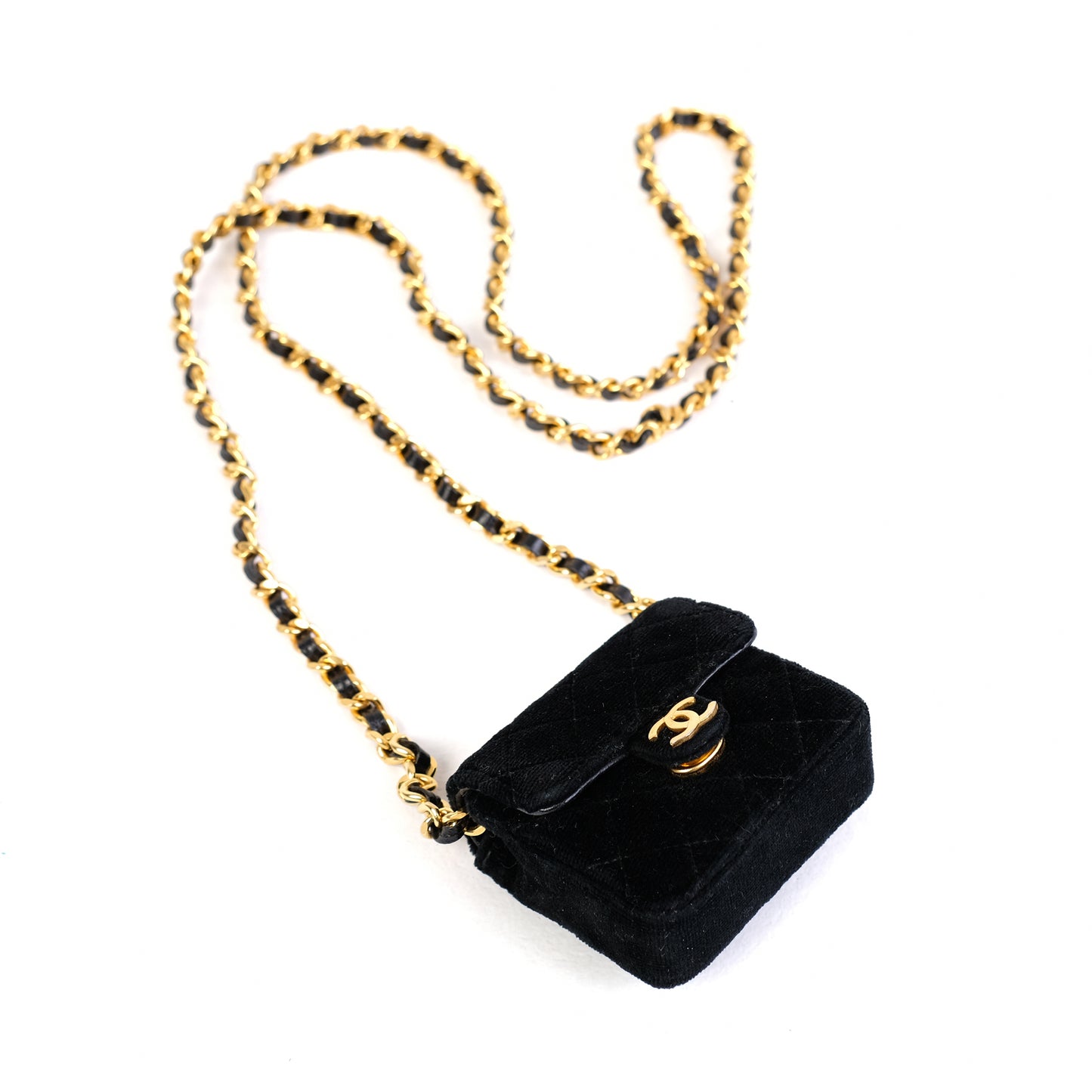 Chanel 1987 Classic Flap Micro Mini Velvet Handbag Necklace