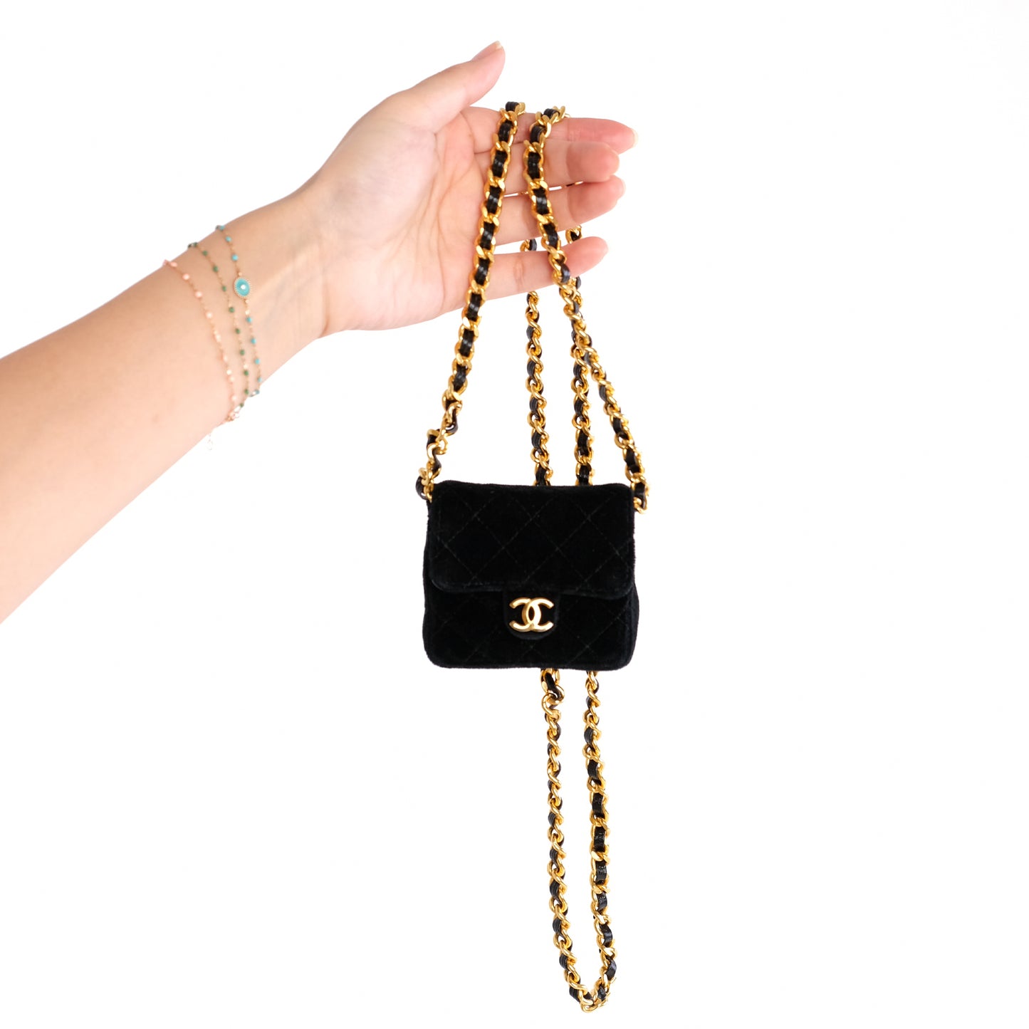 Chanel 1987 Classic Flap Micro Mini Velvet Handbag Necklace