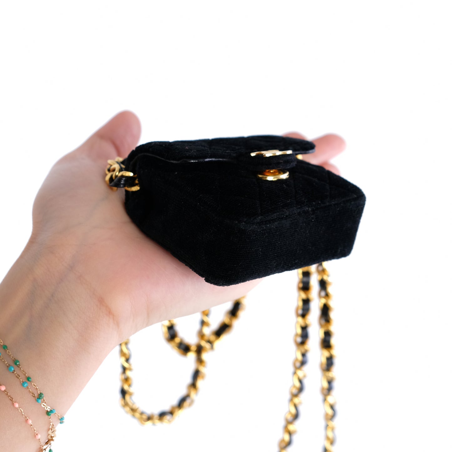 Chanel 1987 Classic Flap Micro Mini Velvet Handbag Necklace