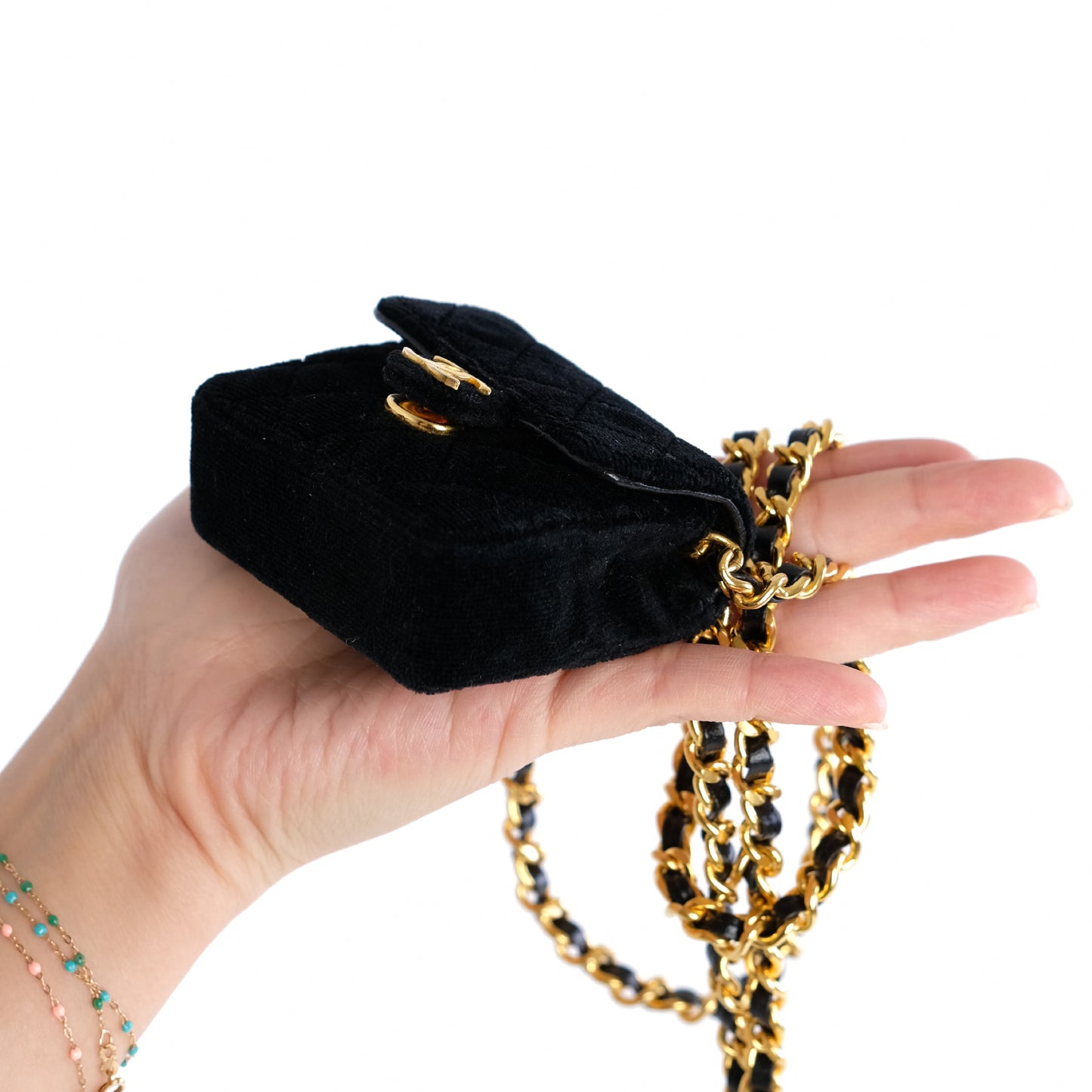 Chanel 1987 Classic Flap Micro Mini Velvet Handbag Necklace