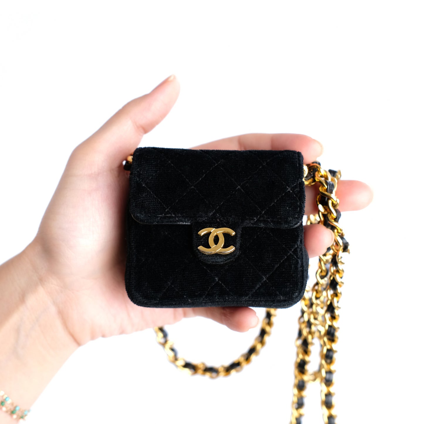 Chanel 1987 Classic Flap Micro Mini Velvet Handbag Necklace