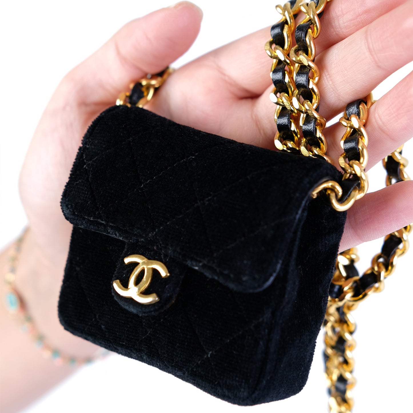 Chanel 1987 Classic Flap Micro Mini Velvet Handbag Necklace