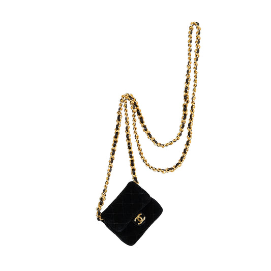 Chanel 1987 Classic Flap Micro Mini Velvet Handbag Necklace